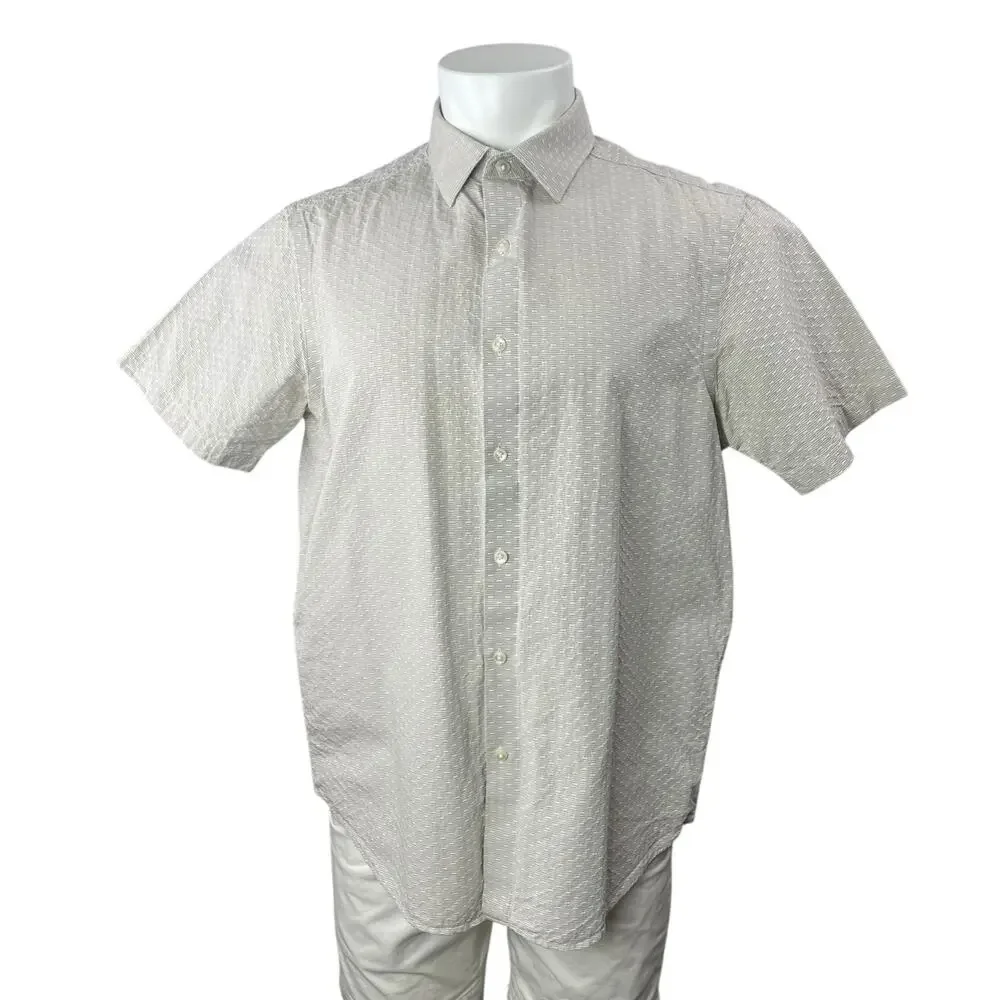 Hart Schaffner Marx Men's Gray Embroidered Short Sleeve Button Up Shirt Top Sz L